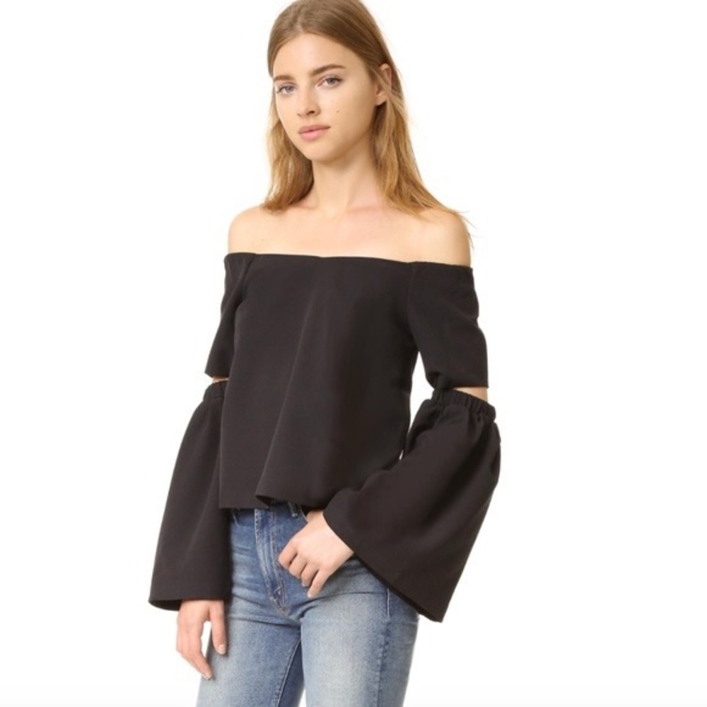 re:named Off Shoulder Cutout Sleeve Top, Black, M